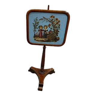 Late 19th Century Walnut and Beaded Fire Screen With Petit Point Faces For Sale