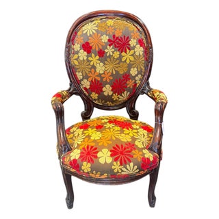 Mid-Century 1970s Floral Upholstered Accent Chair For Sale