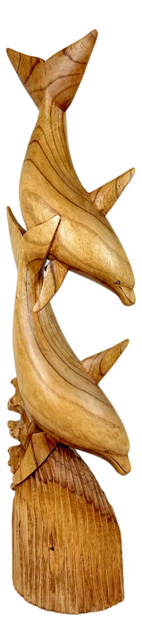 Balinese Carved Statue of Dancing Dolphins