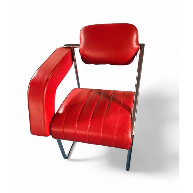 Eileen Gray Red Leather Chairs by Eileen Gray for Alivar, Set of 2 For Sale - Image 4 of 18
