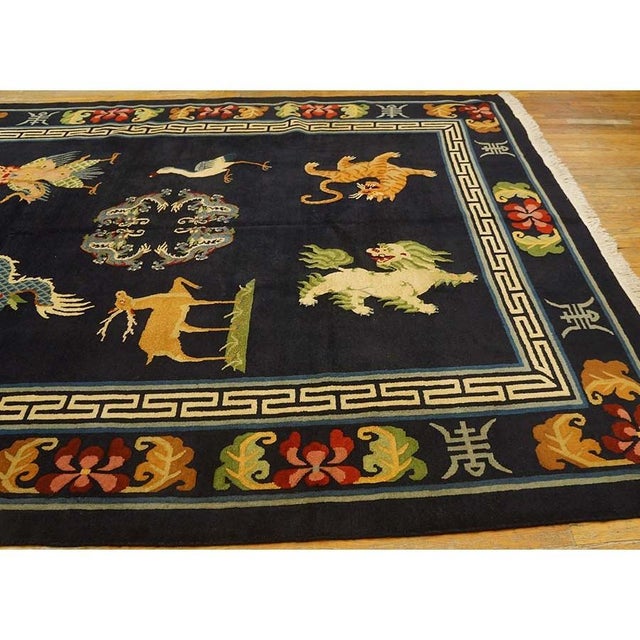 1940s Blue Animals Classic Greek Antique Chinese Tibetan Handknotted Wool Rug For Sale In New York - Image 6 of 8