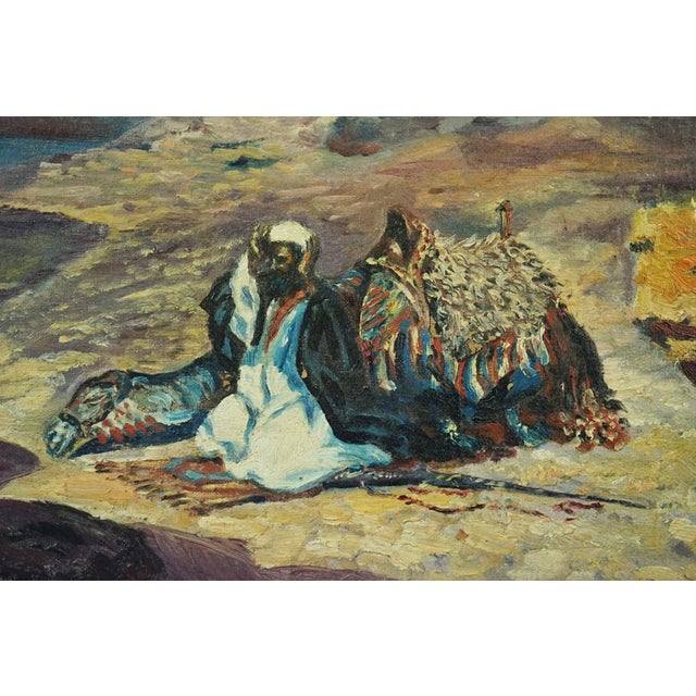 Eugène Alexis Girardet, Praying Arab with a Camel and Pyramids, Egypt, Late 19th Century, Oil on Canvas For Sale - Image 3 of 13