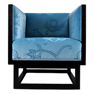 Vintage Cabinett Lounge Chair in Blue Velvet by Josef Hoffmann for Wittmann, 1980 For Sale