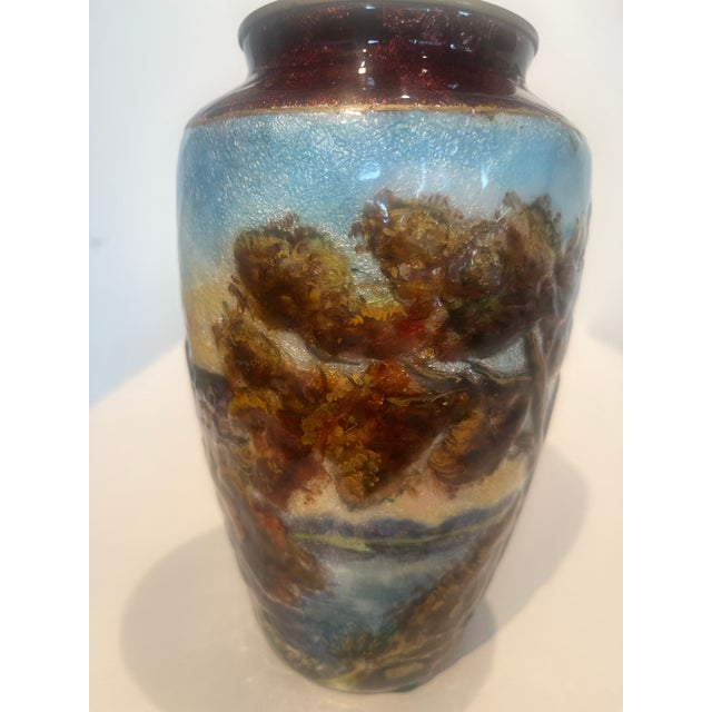 Antique Late 19th Century French Countryside Chateau Painted Enamel on Copper Scenic Vase Signed and Marked France Circa 1900 For Sale - Image 10 of 13