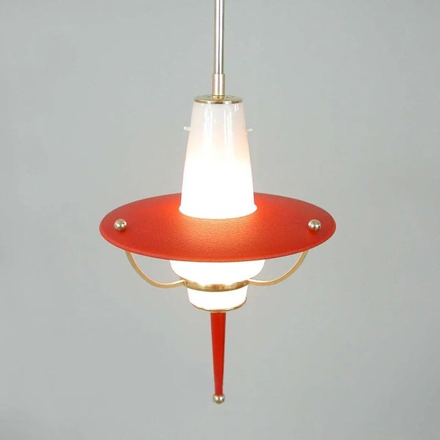 Metal Italian Red Lantern in Milk Glass & Brass, 1950s For Sale - Image 7 of 17
