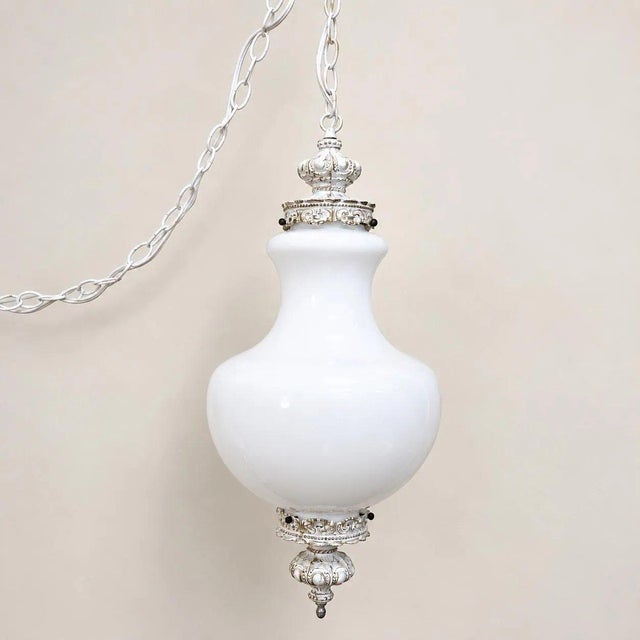 Late 20th Century Late 20th Century Hollywood Regency Milk Glass Swag Lamp Sculptural Globe Newly Rewired For Sale - Image 5 of 12