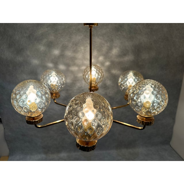 Italian 6-Glass Bowl Chandelier with Gilt Frame, 1970s For Sale - Image 16 of 16