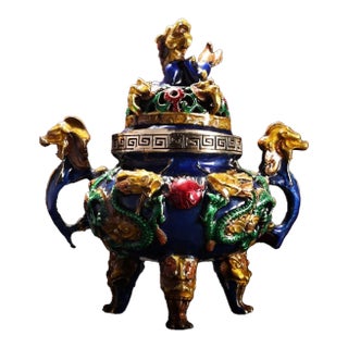 Gilt Cloisonné Dragon Motif Incense Burner / Censer For Sale