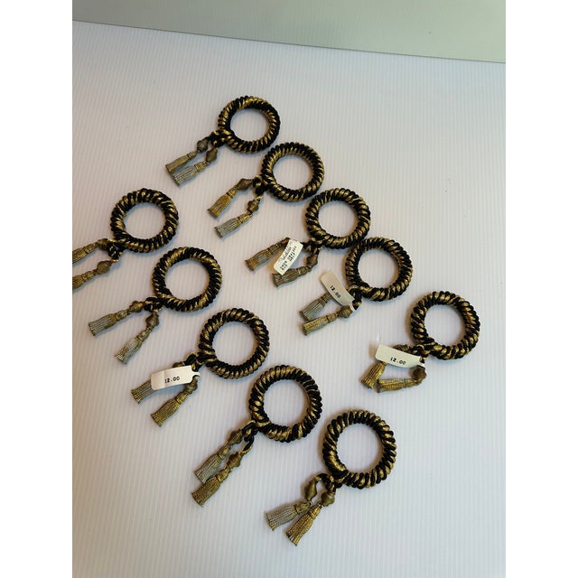 Mid-Century Modern Vintage 1980s Black and Gold Ornate Elegant Napkin Holders With Worn Gold Tone Tassel - Set of Ten(10) For Sale - Image 3 of 10