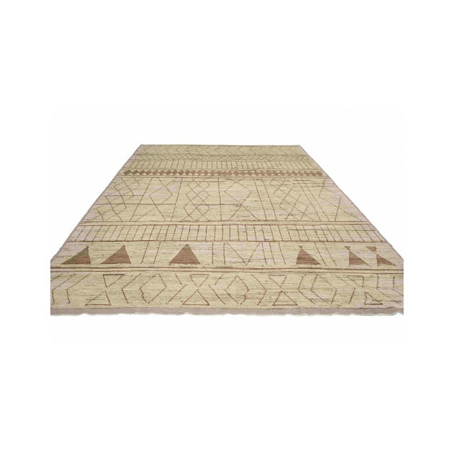 Neutral & Brown Modern Wool Rug For Sale - Image 4 of 8