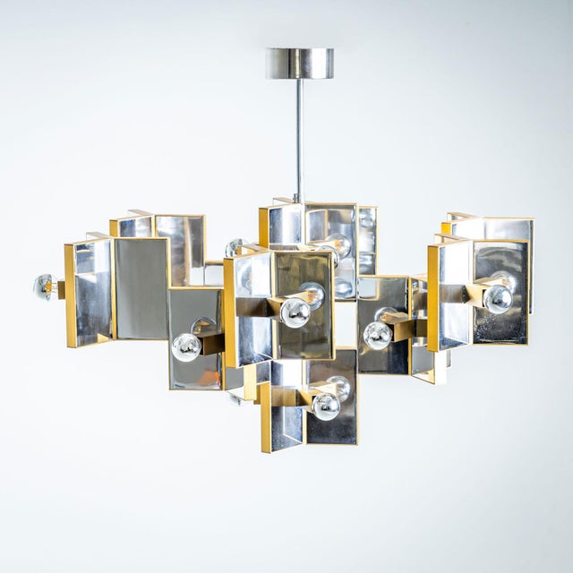 Chrome and Brass Chandelier by Gaetano Sciolari, Italy, 1970s For Sale - Image 12 of 18