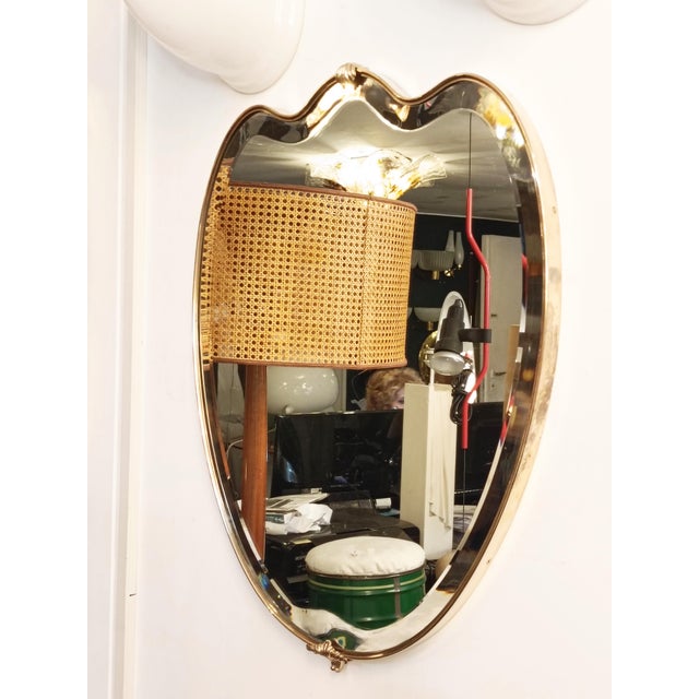 Metal Brass Shield-Shaped Wall Mirror, Italy, 1960s For Sale - Image 7 of 8