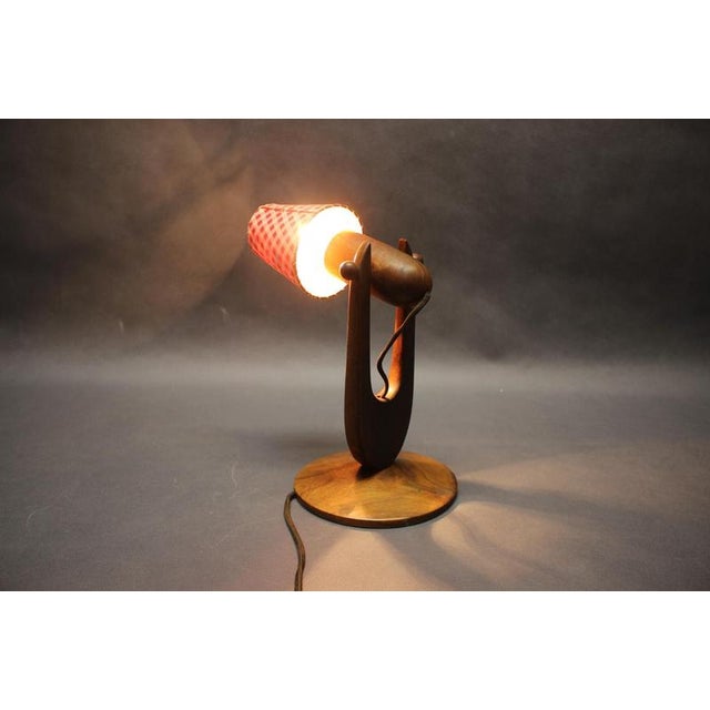 Mid-Century Adjustable Wooden Table Lamp with Checkered Shade, Czechoslovakia, 1, 1970 For Sale - Image 9 of 10