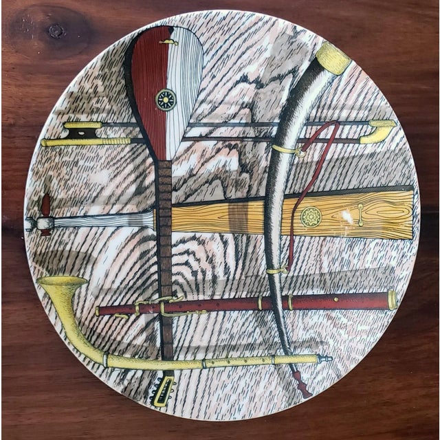 Brown Piero Fornasetti Porcelain Orchestra Pattern Plates With Musical Instruments, Set of 15, Circa 1980 For Sale - Image 8 of 13