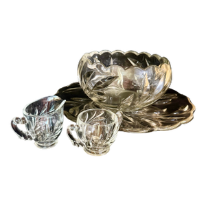 Mid 20th Century Indiana Glass Willow Punch Bowl Set With Cream and Sugar Set - Set of 4