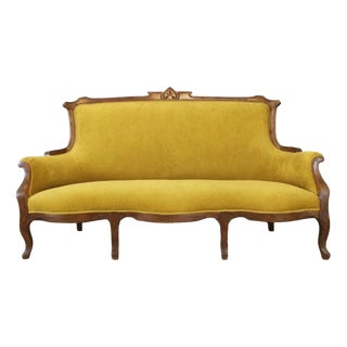 Art Nouveau Walnut and Velvet Sofa, Spain, Early 20th Century For Sale