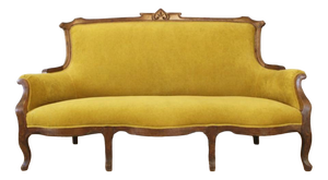 Art Nouveau Walnut and Velvet Sofa, Spain, Early 20th Century