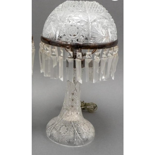 American Late 20th Century Pair American Brilliant Cut Crystal Mushroom Lustre Table Lamps For Sale - Image 3 of 12