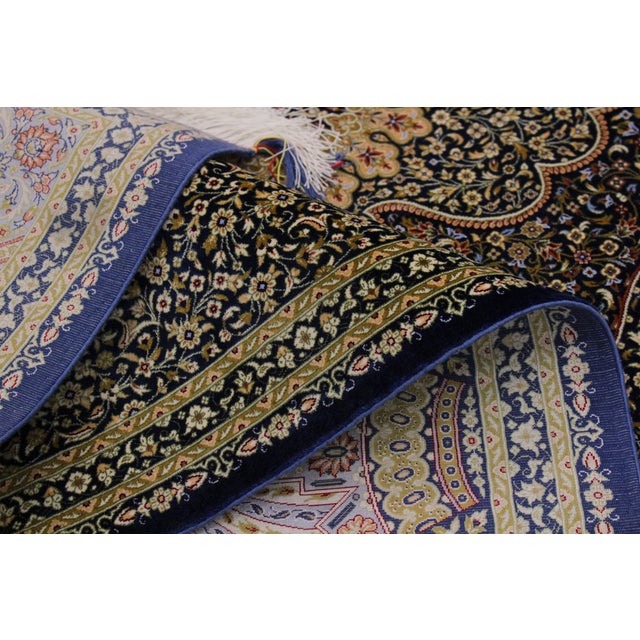 Textile Intricate Persian Design Turkish Silk Blue Medallion Area Rug - 6'6'' X 9'9'' For Sale - Image 7 of 9