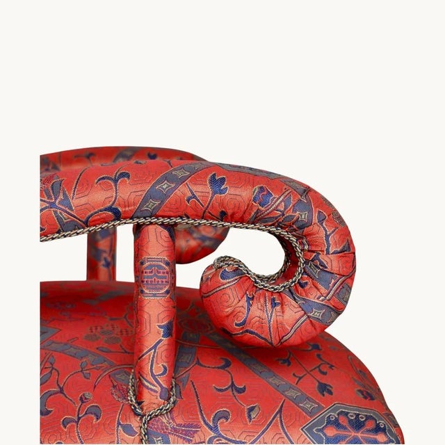 Large Armchairs in Red Silk with High Curved Backs and Scrolled Armrests, France, Early 20th Century, Set of 2 For Sale - Image 4 of 11