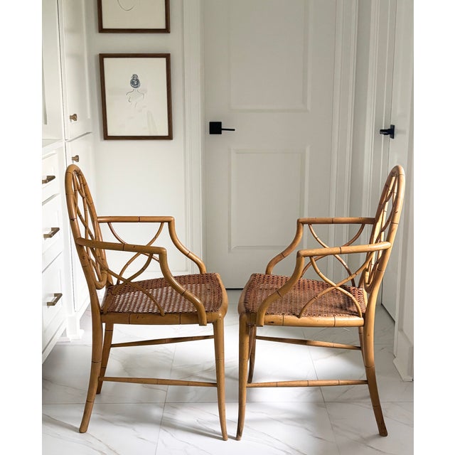 1980s Vintage English Faux Bamboo Oval Back Armchairs in the Manner of Tom Parr for Colefax & Fowler For Sale - Image 5 of 17