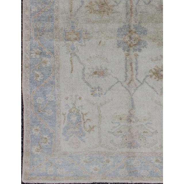 Indian Muted Oushak Rug in Blue, Light Brown, and White For Sale - Image 3 of 8
