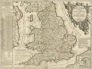 Antique Map of England and Wales with Large Cartouche, 1689