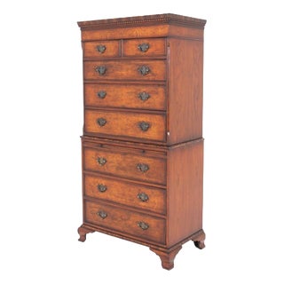 Georgian Revival Chest on Chest of Drawers in Elm, 1920s For Sale