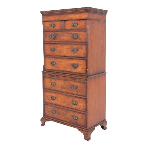 Georgian Revival Chest on Chest of Drawers in Elm, 1920s For Sale