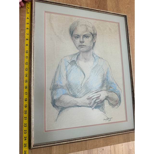 Paper 1970s Original Pastel Portrait by Barnaby Fitzgerald Framed Drawing For Sale - Image 7 of 12