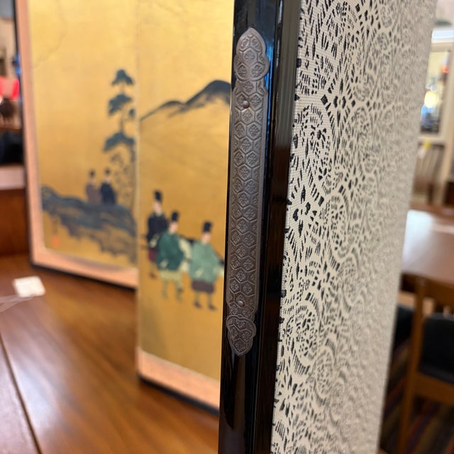 Japanese Four Panel Byōbu Folding Screen With Court Procession Scene For Sale - Image 13 of 18