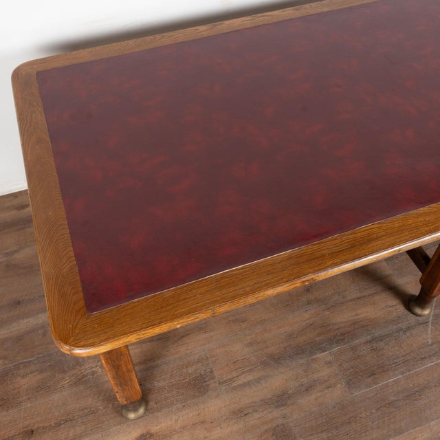 20th Century Large Danish Oak Writing Library Table With Red Leather Top For Sale - Image 4 of 12