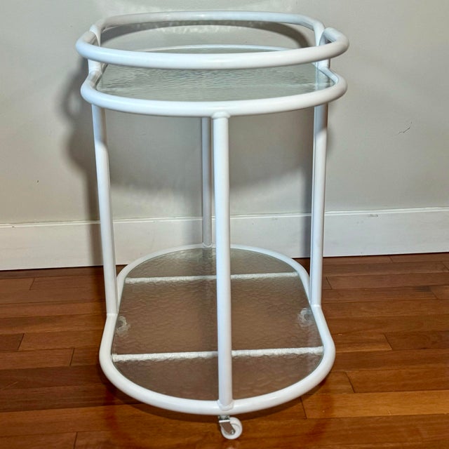 1960s Mid Century Brown Jordan Style White Patio Bar Cart For Sale - Image 10 of 12