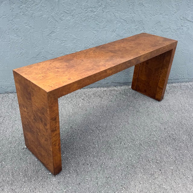 Mid Century Modern Burlwood Consol Table For Sale - Image 12 of 12