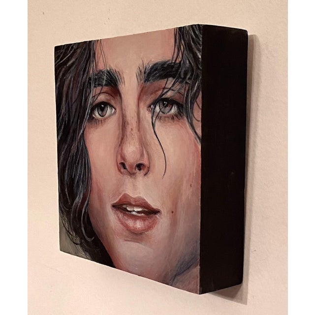 Portraiture Timothee by Katalin Studlik | Acrylic on board portrait of a young man with dark hair For Sale - Image 3 of 3