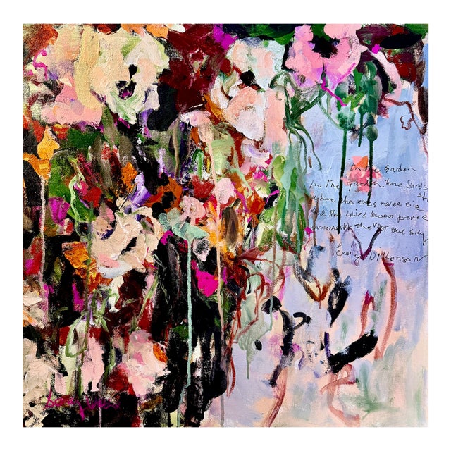 In the Garden...An Original Painting With a Lovely Emily Dickinson Poem ... For Sale