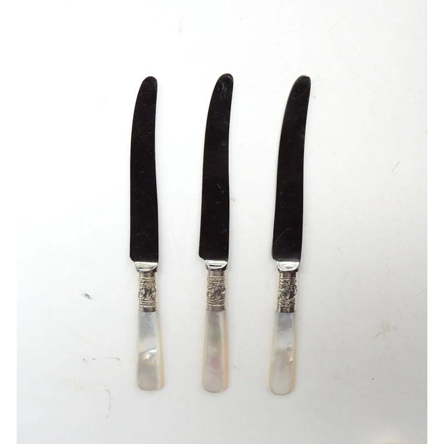 Mid 20th Century Mother of Pearl & Silverplate Dessert Knives - Set of 3 For Sale - Image 5 of 5