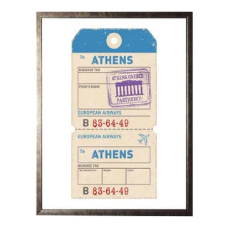 Athens Travel Ticket Print in Pewter Shadowbox For Sale