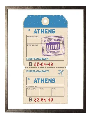 Athens Travel Ticket Print in Pewter Shadowbox