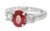 14K White Gold Ruby Diamond Three-Stone Ring This elegant estate ring features a natural ruby center stone measuring 10 mm...