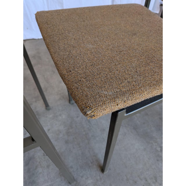 Vintage Industrial School Chairs in Brown Fabric with Black Metal Bases, 1970s, Set of 6 For Sale - Image 10 of 18