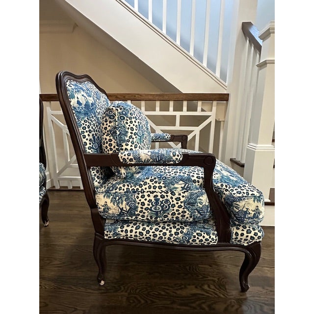 French Provincial Pair of Custom A. Rudin Chairs Covered in Brunschwig and Fils Fabric For Sale - Image 3 of 9