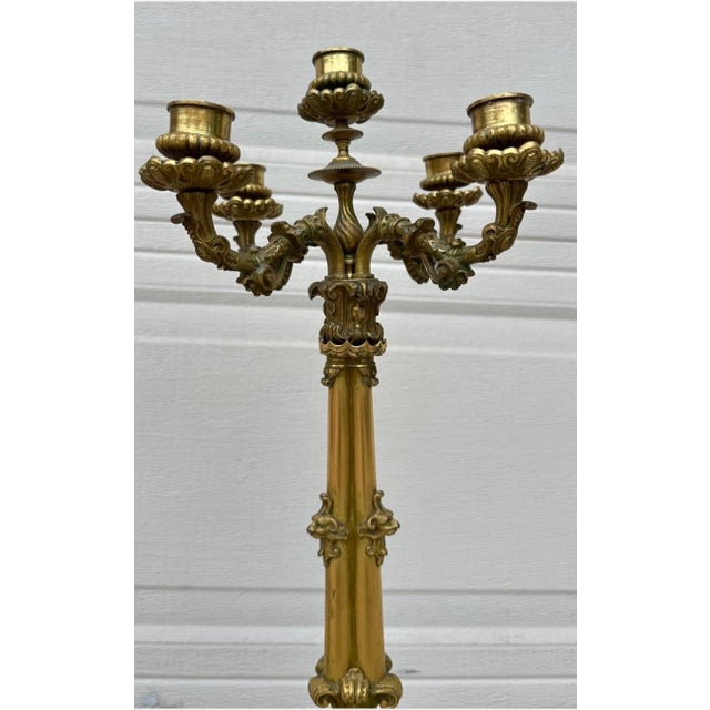 Bronze Exceptional Pair of French Restoration Period Gilt Bronze 5-Light Candelabras France, Circa 1830 For Sale - Image 8 of 18