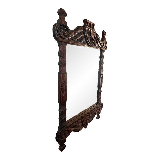 Vintage Mid Century Modern Very Large Witco Wood Wall Mirror Tiki 1960s For Sale