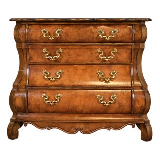 Baker Furniture Dutch Baroque Burled Walnut Bombe Chest or Commode For Sale