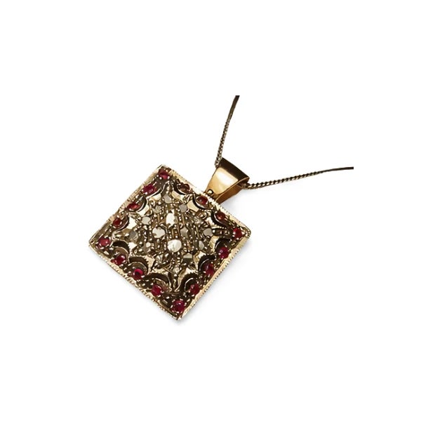 14K Pink Gold Antique Ruby & Rose-Cut Diamond Filigree Pendant Timeless 14K Pink Gold Antique Ruby & Rose-Cut Diamond...