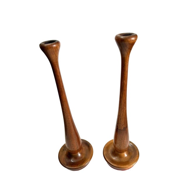 Mid-Century Modern Mid Century Modern Teak Candle Sticks For Sale - Image 3 of 11