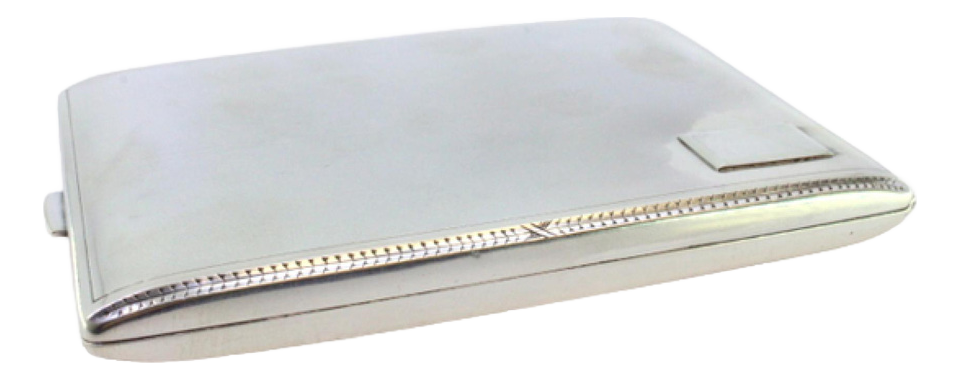 Silver Cigarette Case with Strips and Monogram Card