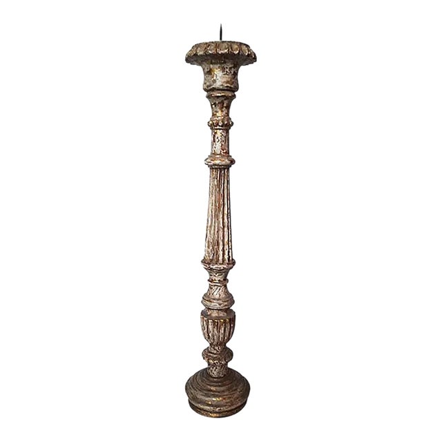 Hand-Carved Wood Candlestick From India, Mid-20th Century For Sale