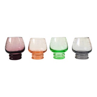 Colorful Etched Glass Cordials - Set of 4 For Sale